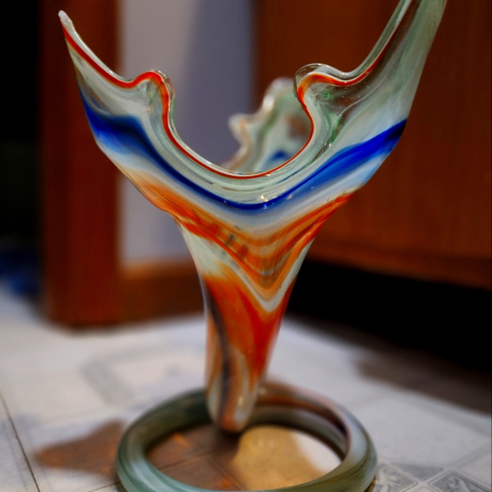 Mid-Century Art Glass  Slag Vase Sculpture by Sooner